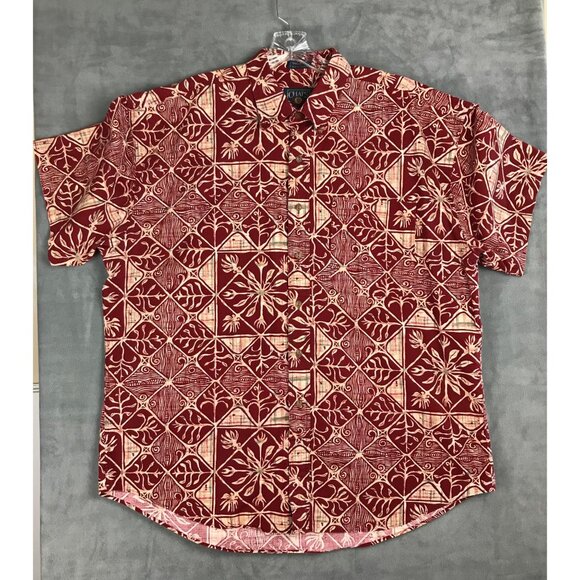 Chaps Ralph Lauren Button Up Shirt Mens XL Red Print Short Sleeve - Picture 1 of 6